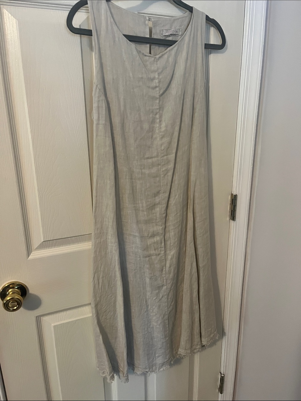 Sleeveless Tan Linen A-Line Dress